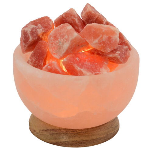 Лампа-купа с камъни от  хималайска сол с дървена основа