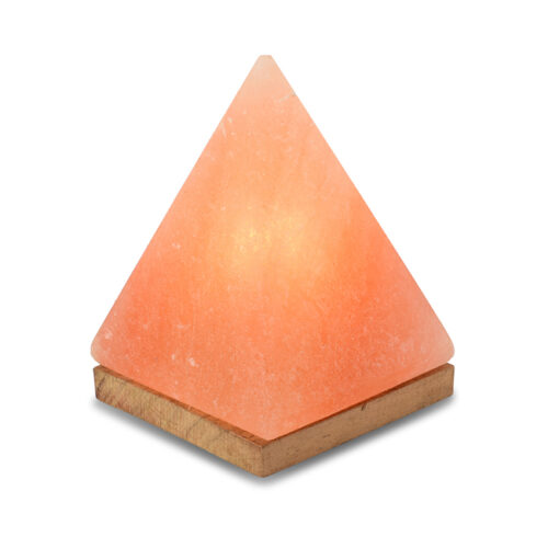 Лампа от хималайска сол - USB малка пирамидка с дървена основа, розова