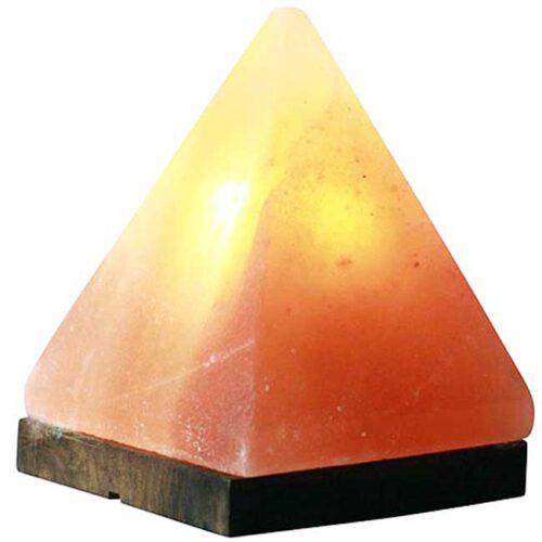 Лампа от хималайска сол - Пирамида, 2 кг с дървена основа