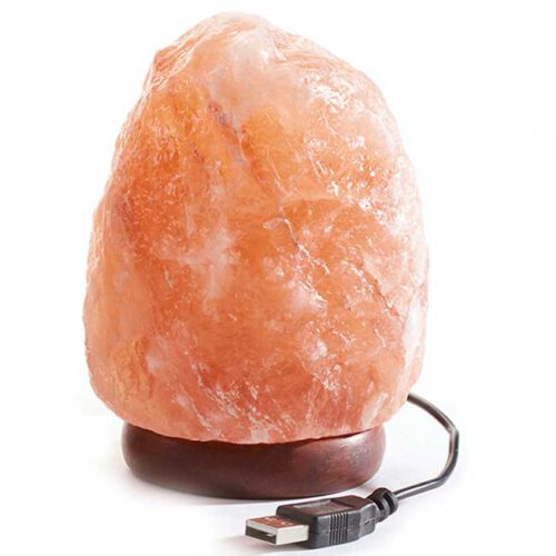 Лампа от хималайска сол, USB мини с дървена основа